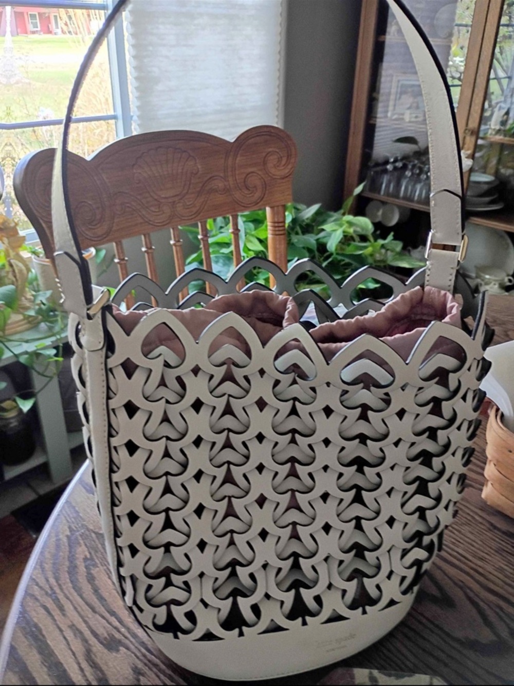 kate spade White Laser-Cut Bucket Shoulder Bag
